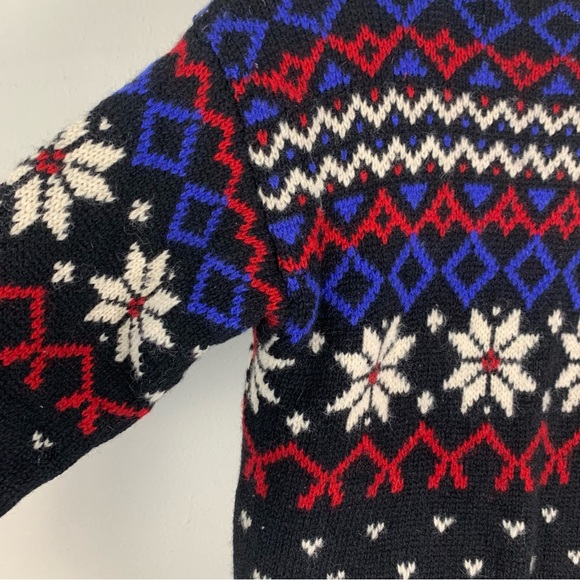 Vintage 80s Eddie Bauer 100% Wool Sweater Fair Isle Ski Men M Black Label Nordic - Picture 3 of 16